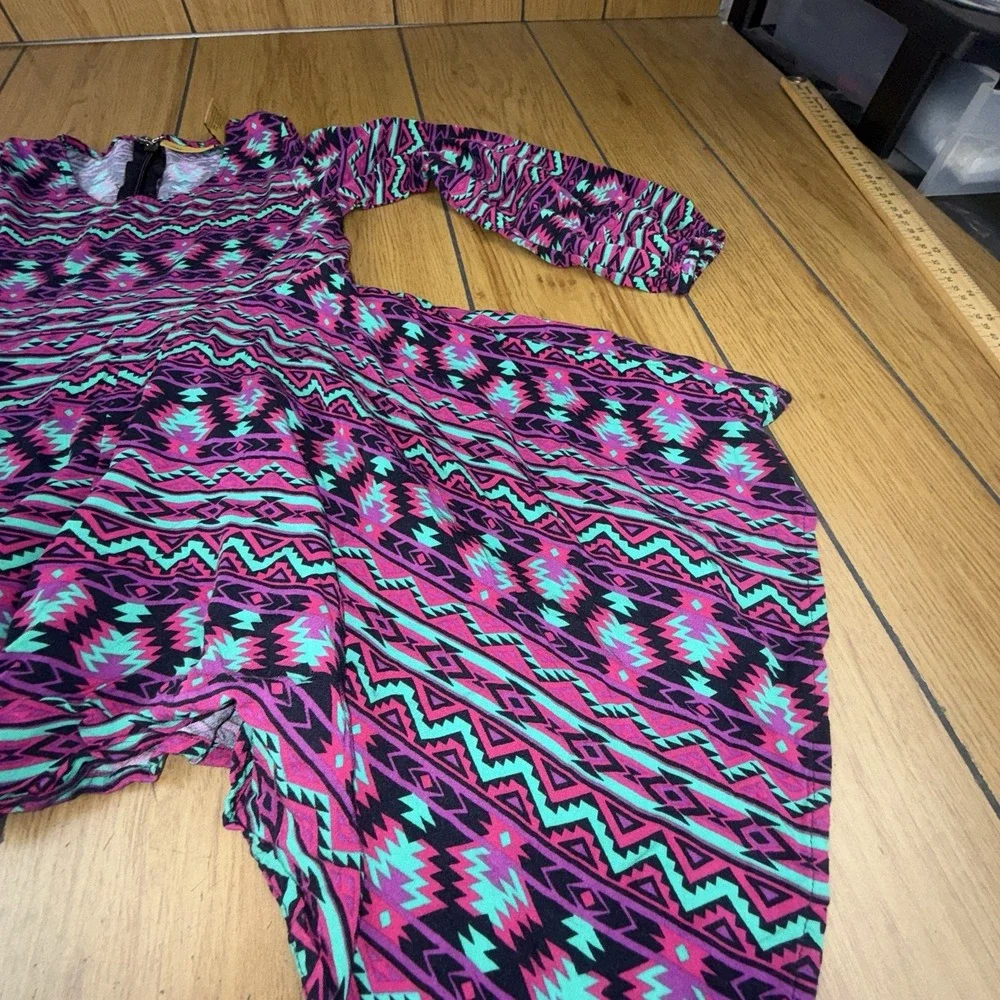 Wrangler Girl's Dress Aztec Black‎ Multi Empire Festival Long Sleeve Size S New